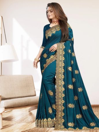 এক্সক্লুসিভ ইন্ডিয়ান ইন্ডিয়ান বিচিত্রা সিল্ক টোরি এমব্রয়ডারি কাজ করা পার্টি শাড়ি