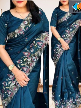 এক্সক্লুসিভ ইন্ডিয়ান বিচিত্রা সিল্ক টরে এমব্রয়ডারি কাজ করা পার্টি শাড়ি