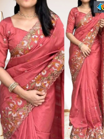 এক্সক্লুসিভ ইন্ডিয়ান বিচিত্রা সিল্ক মিষ্টি  এমব্রয়ডারি কাজ করা পার্টি শাড়ি