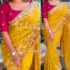 এক্সক্লুসিভ ইন্ডিয়ান বিচিত্রা সিল্ক হলুদ এমব্রয়ডারি কাজ করা পার্টি শাড়ি