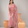 ইমপোর্টেড পিংক কালার ওয়েটলেস সফট অরগাঞ্জা ফেব্রিকের মধ্যে গর্জিয়াস এমব্রয়ডারি করা পার্টি শাড়ি