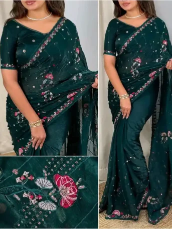 অরিজিনাল জিমি চু উচ্চমানের এমব্রয়ডারি ও সিকোয়েন্স ওয়ার্ক করা পার্টি শাড়ি